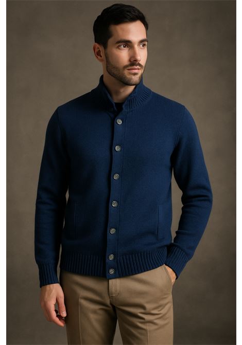 Cavalieri Milano  Cardigan Uomo in Lana Blu con Collo Alto Cavalieri Milano | Maglieria | 87077423